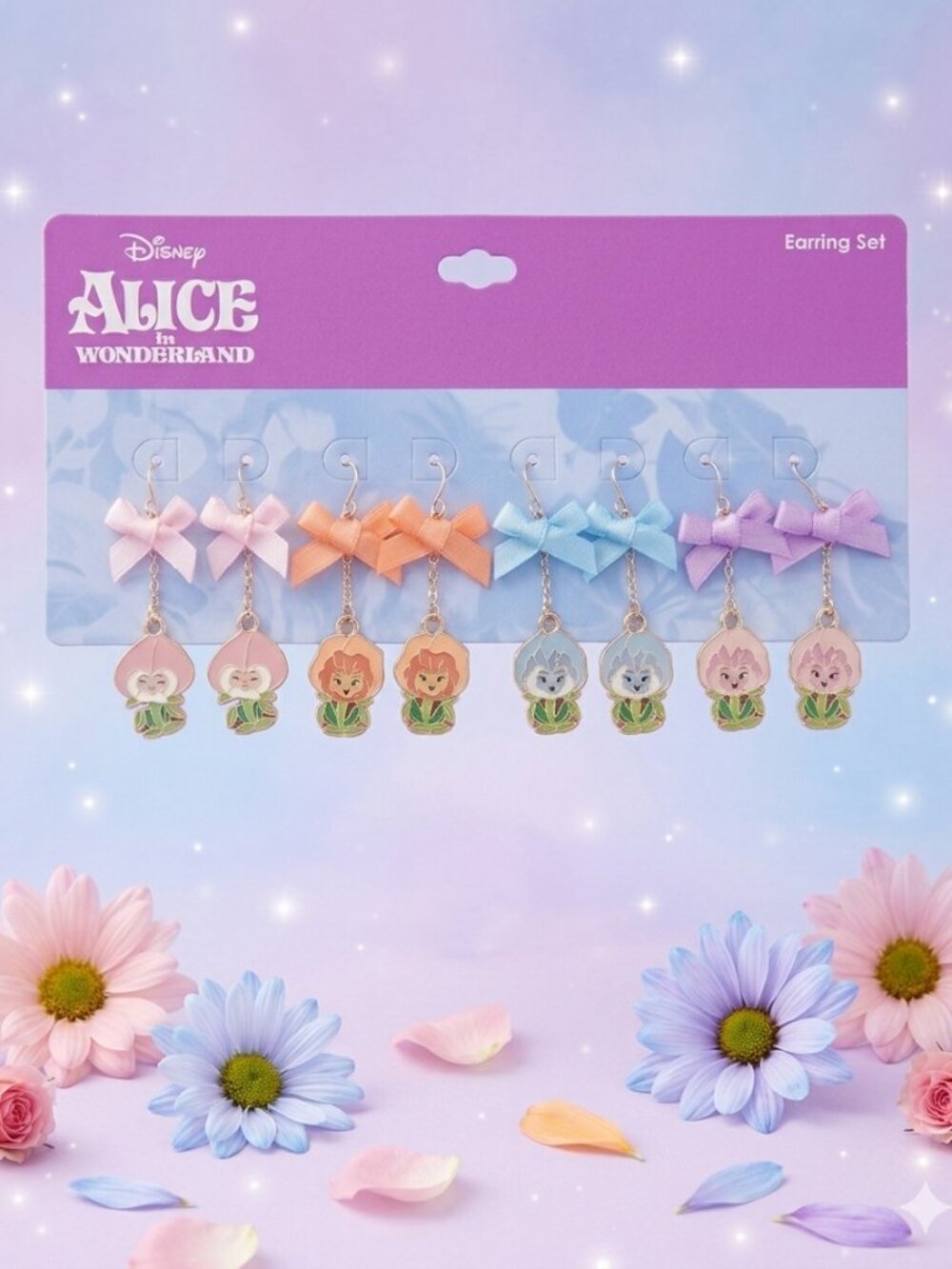 4 pairs - Disney Alice in Wonderland Singing Flowers Earring Set — NWT